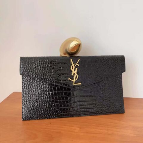 YSL 𝑼𝒑𝒕𝒐𝒘𝒏_鳄鱼纹手拿包 565739黑色/金扣