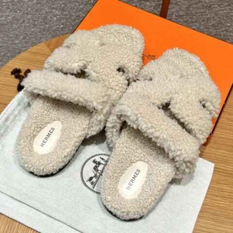 HERMES 180 CHYPRE SANDAL 老舅鞋 白色/Blanc 羊毛皮/woolskin