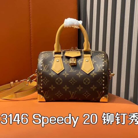 【原单精品】M13146老花黄皮 走秀款枕头包系列 Speedy 20 铆钉秀款 Lv枕头