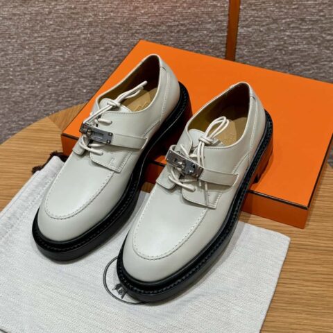 HERMES 252 First 厚底牛津鞋 黏土米色/Clay beige 小牛皮/Calfskin
