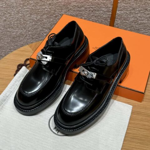HERMES 252 First 厚底牛津鞋 黑色/89/Noir 小牛皮/Calfskin