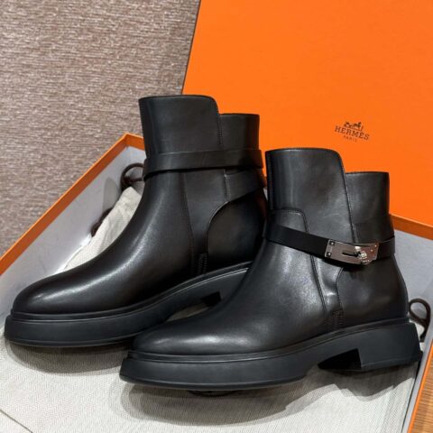 HERMES 203 Veo及裸靴 黑色/89/Noir 小牛皮/Calfskin