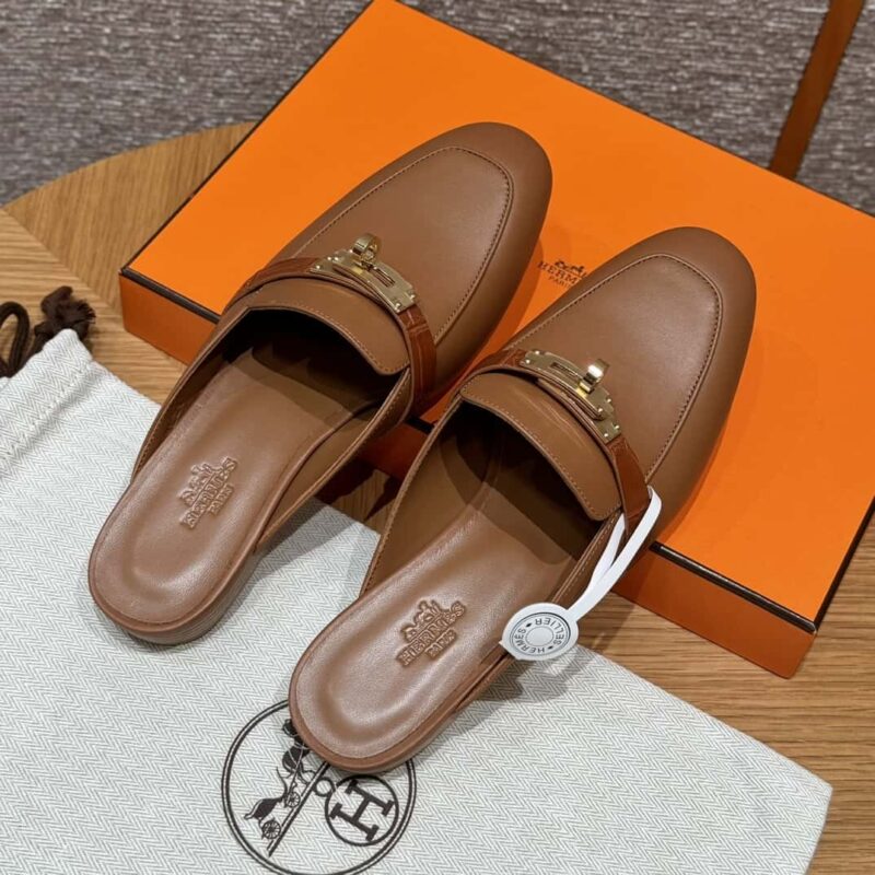 HERMES 188 OZ mule穆勒鞋半拖 金棕色/37/Gold 山羊皮配鳄鱼带条/goatskin/crocodile