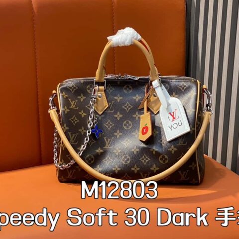 【原单精品】M12803老花 枕头包speedy系列 Speedy Soft 30 Dark 手袋