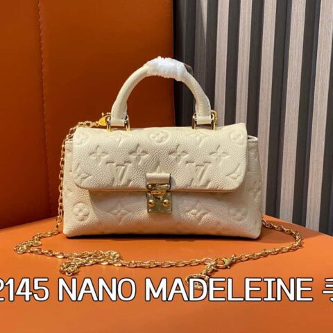 【原单精品】M12145奶白全皮压花 链条包手提包系列 当季新款 NANO MADELEINE 手袋