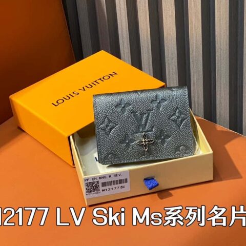【原单精品】M12177珠光灰全皮压花 名片夹钱包系列 LV Ski Ms系列名片夹