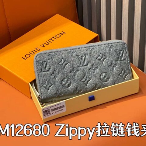 【原单精品】M12680珠光灰全皮压花 单拉链钱包系列 Zippy拉链钱夹 M60017
