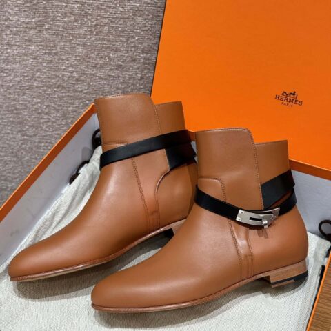 HERMES 193 Neo及裸靴 金棕/37/Gold/黑色/89/Noir 小牛皮/Calfskin