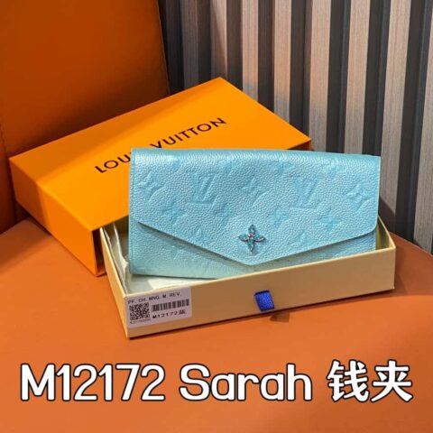 【原单精品】M12172珠光蓝全皮压花 翻盖钱包系列 Sarah 钱夹