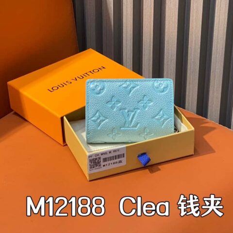 【原单精品】M12188珠光蓝 全皮压花 全皮两折钱包系列 Clea 钱夹