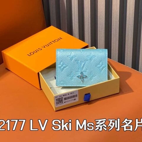 【原单精品】M12177珠光蓝 全皮压花 名片夹钱包系列 LV Ski Ms系列名片夹