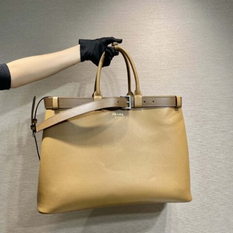 PRADA🎉新款男款🎉1BG126特大号🎉🎉皮带扣款 棕色