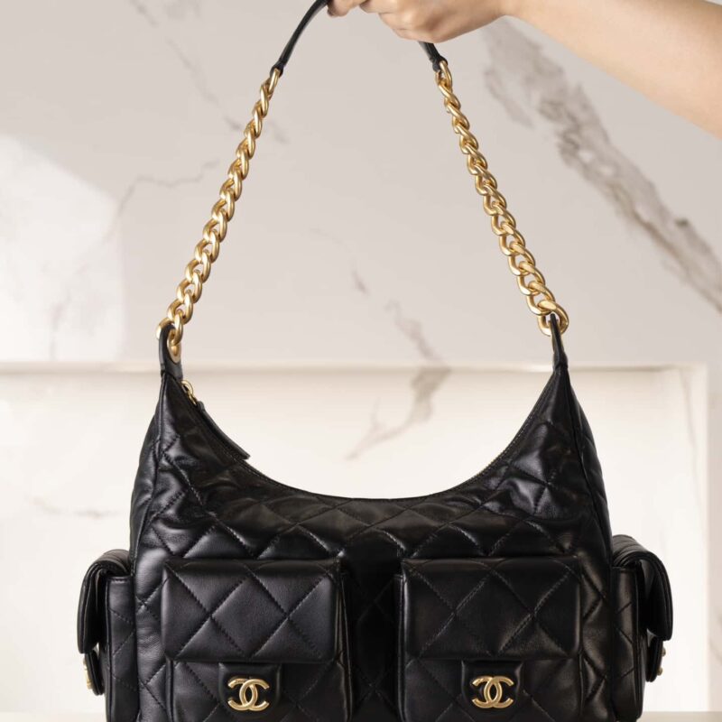 𝗖𝗛𝗔𝗘𝗡𝗟✦ 𝟐𝟓𝐜 大号嬉皮 𝐡𝐨𝐛𝐨 𝐛𝐚𝐠 黑金🖤AS5302