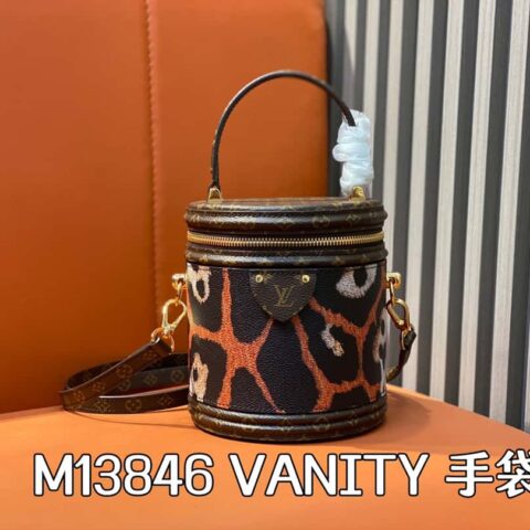 【原单精品】M13846豹纹 圆桶包发财包 VANITY 手袋