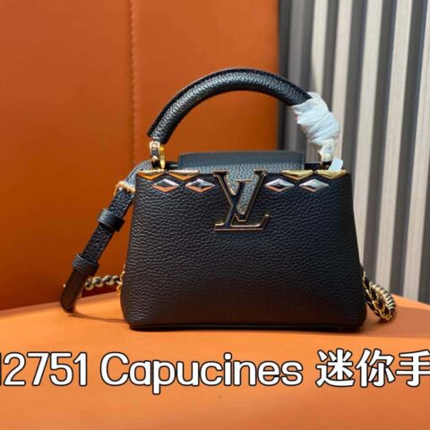 【原单精品】M12751黑色全皮菱形款 全皮cap那英款系列 Capucines迷你手袋