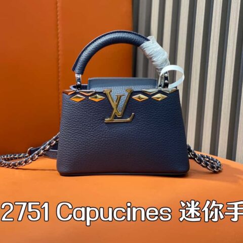 【原单精品】M12751深蓝全皮菱形款 全皮cap那英款系列 本款Capucines迷你手袋