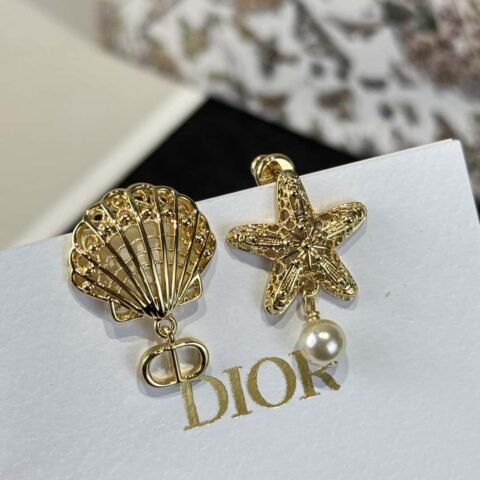 新款☑️DIOR迪奥金色贝壳海星珍珠耳钉耳环