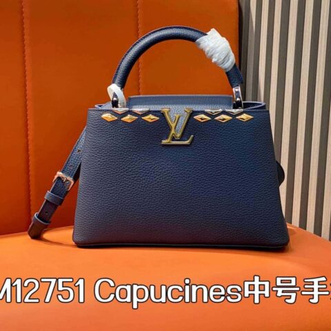 【原单精品】M12751深蓝全皮菱形款 全皮cap那英款系列 本款Capucines中号手袋