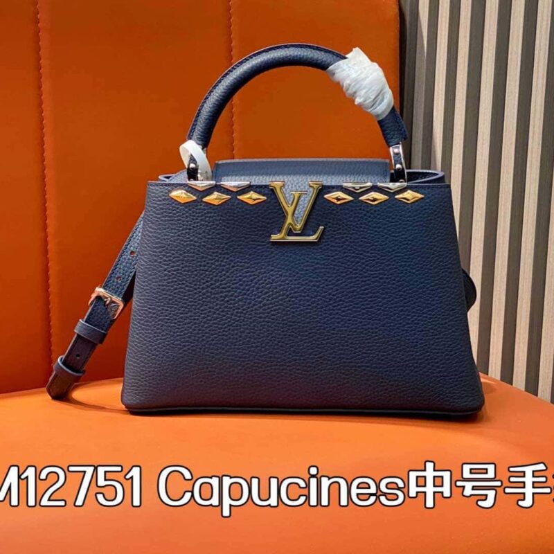 【原单精品】M12751深蓝全皮菱形款 全皮cap那英款系列 本款Capucines中号手袋