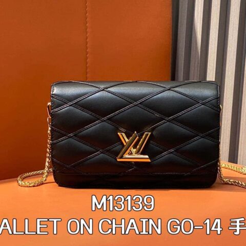【原单精品】M13139黑色 全皮菱格链条包 WALLET ON CHAIN GO-14 手袋