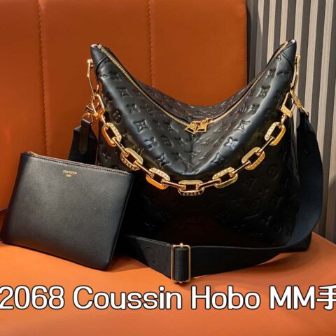 【原单精品】M12068黑色 全皮链条包 Coussin Hobo MM手袋
