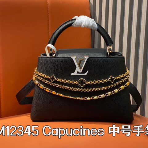 【原单精品】M12345黑色全皮cap那英款 Capucines 中号手袋