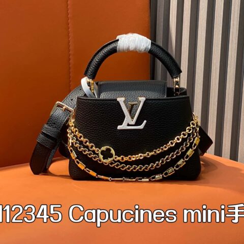【原单精品】M12345黑色全皮cap那英款 本款Capucines mini手袋