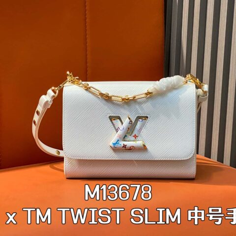 【原单精品】M13678白彩 白色水波纹 当季新款 LV x TM TWIST SLIM 中号手袋