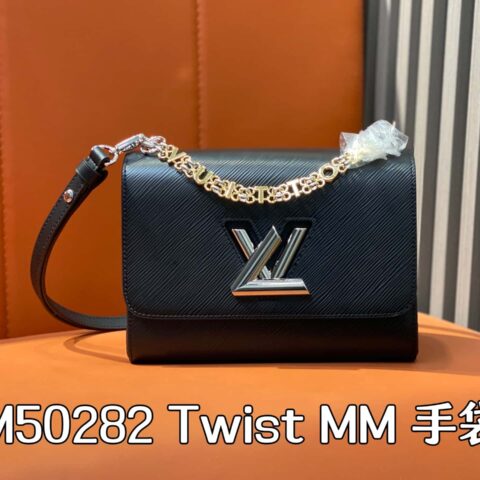【原单精品】M50282黑色字母 水波纹链条包 这款Twist MM 手袋