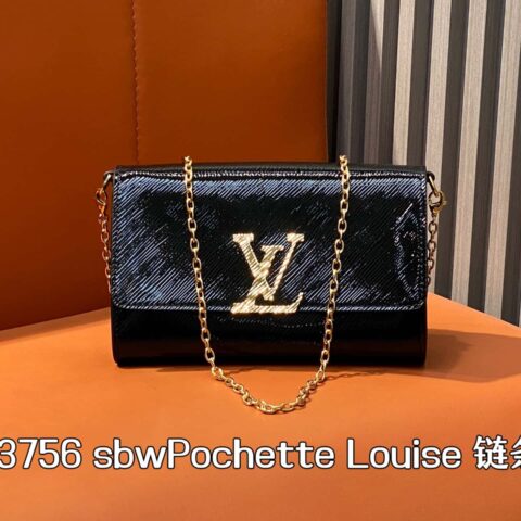 【原单精品】M23756黑色水波纹 链条包 sbwPochette Louise 链条包 （镜面漆皮）