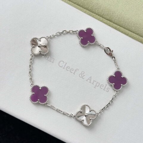 ❗️新品❗️ ☀️Van Cleef &Arpels 梵克雅宝紫罗兰镭雕四叶草五花手链
