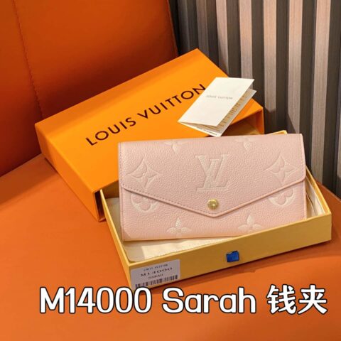 【原单精品】M14000粉色丝印 全皮翻盖钱包 本款 Sarah 钱夹