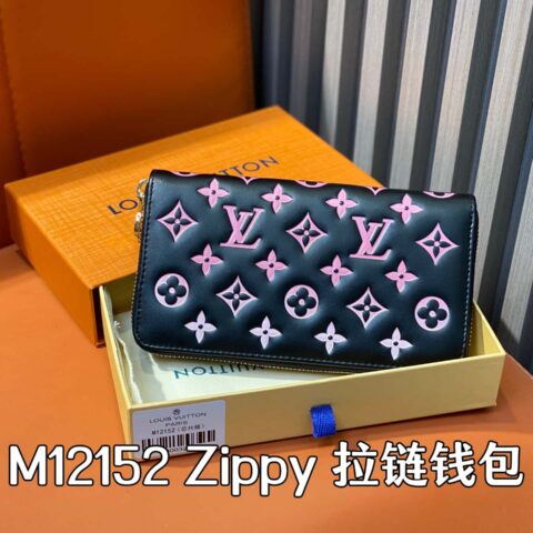 【原单精品】M12152黑色丝印 全皮丝印单拉链钱包 Zippy 拉链钱包