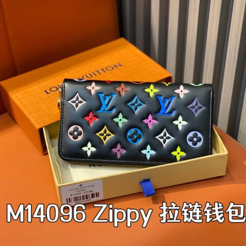 【原单精品】M14096黑色丝印 全皮丝印单拉链钱包 Zippy 拉链钱包