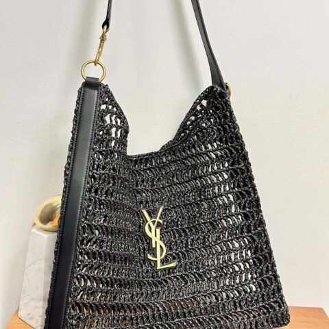 YSL 𝗢𝗫𝗔𝗟𝗜𝗦拉菲草钩织肩背包 781289黑色