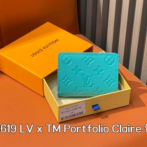 【原单精品】M13619蓝色白彩 两折拉链钱包 LV x TM Portfolio Claire 钱包