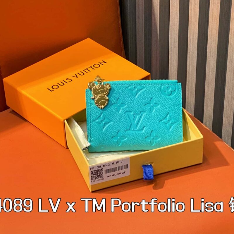 【原单精品】M14089蓝色白彩 两折钱包 LV x TM Portfolio Lisa 钱包