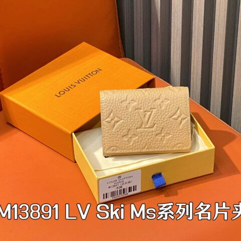 【原单精品】M13891卡其 全皮名片夹钱包 LV Ski Ms系列名片夹