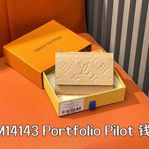 【原单精品】M14143卡其 全皮三折钱包 Portfolio Pilot 钱夹