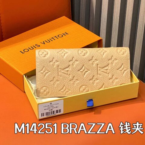 【原单精品】M14251卡其 全皮长款西装夹 BRAZZA 钱夹