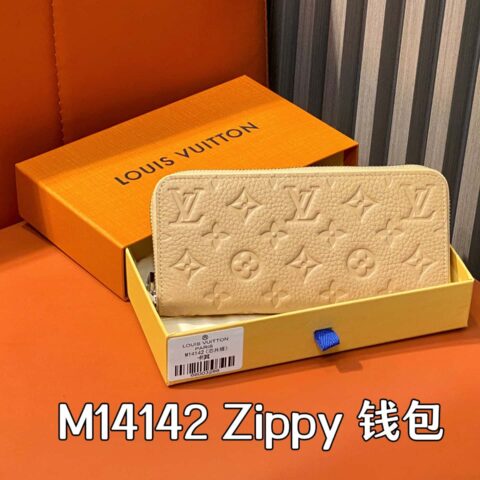 【原单精品】M14142卡其 全皮单拉链钱包