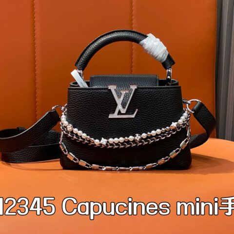【原单精品】M12345黑色 全皮cap那英款 本款Capucines mini手袋