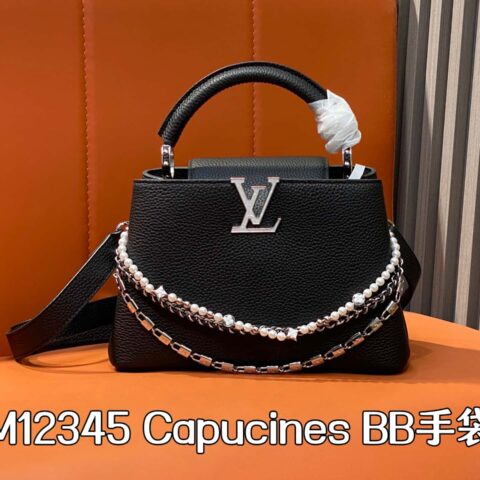 【原单精品】M12345黑色 全皮cap那英款 本款Capucines BB手袋