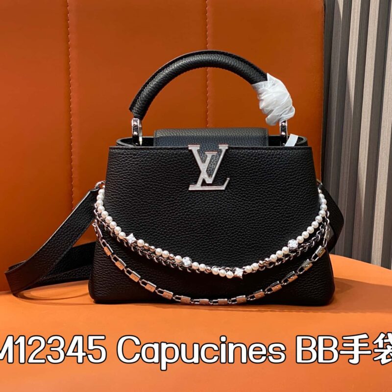 【原单精品】M12345黑色 全皮cap那英款 本款Capucines BB手袋