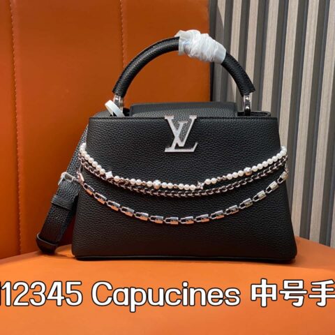 【原单精品】M12345黑色 全皮cap那英款 本款Capucines 中号手袋