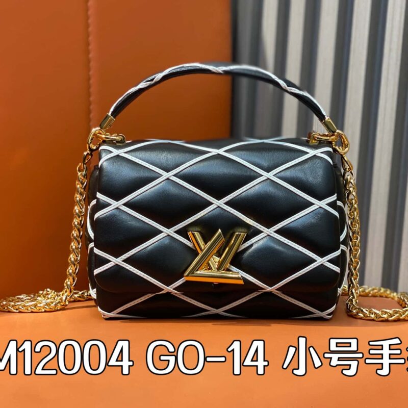 【原单精品】M12004黑白间全皮 链条包菱格Twist GO-14 小号手袋