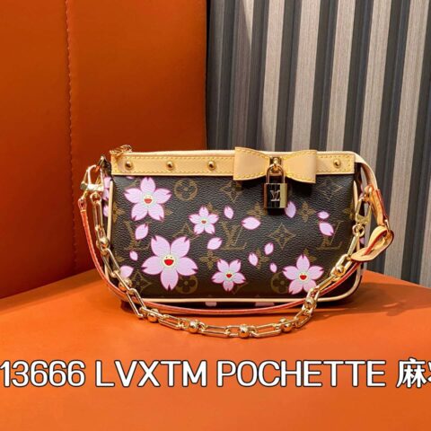 【原单精品】M13666老花 樱花/村上隆 链条包麻将包 LVXTM POCHETTE 麻将包