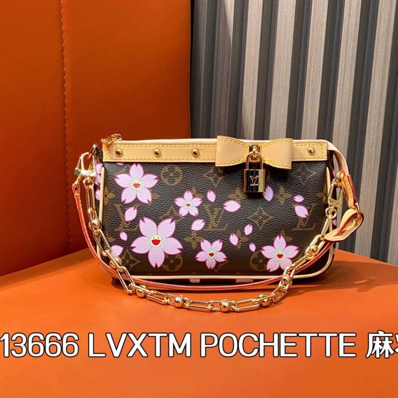 【原单精品】M13666老花 樱花/村上隆 链条包麻将包 LVXTM POCHETTE 麻将包