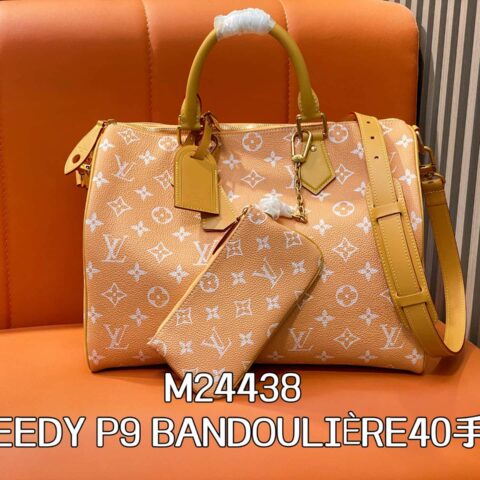 【原单精品】M24438柔和桃色 全皮speedy枕头包 SPEEDY P9 BANDOULIÈRE40手袋