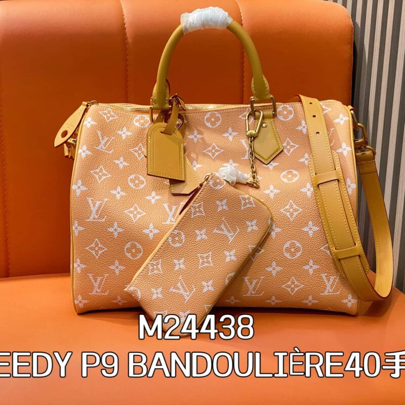 【原单精品】M24438柔和桃色 全皮speedy枕头包 SPEEDY P9 BANDOULIÈRE40手袋